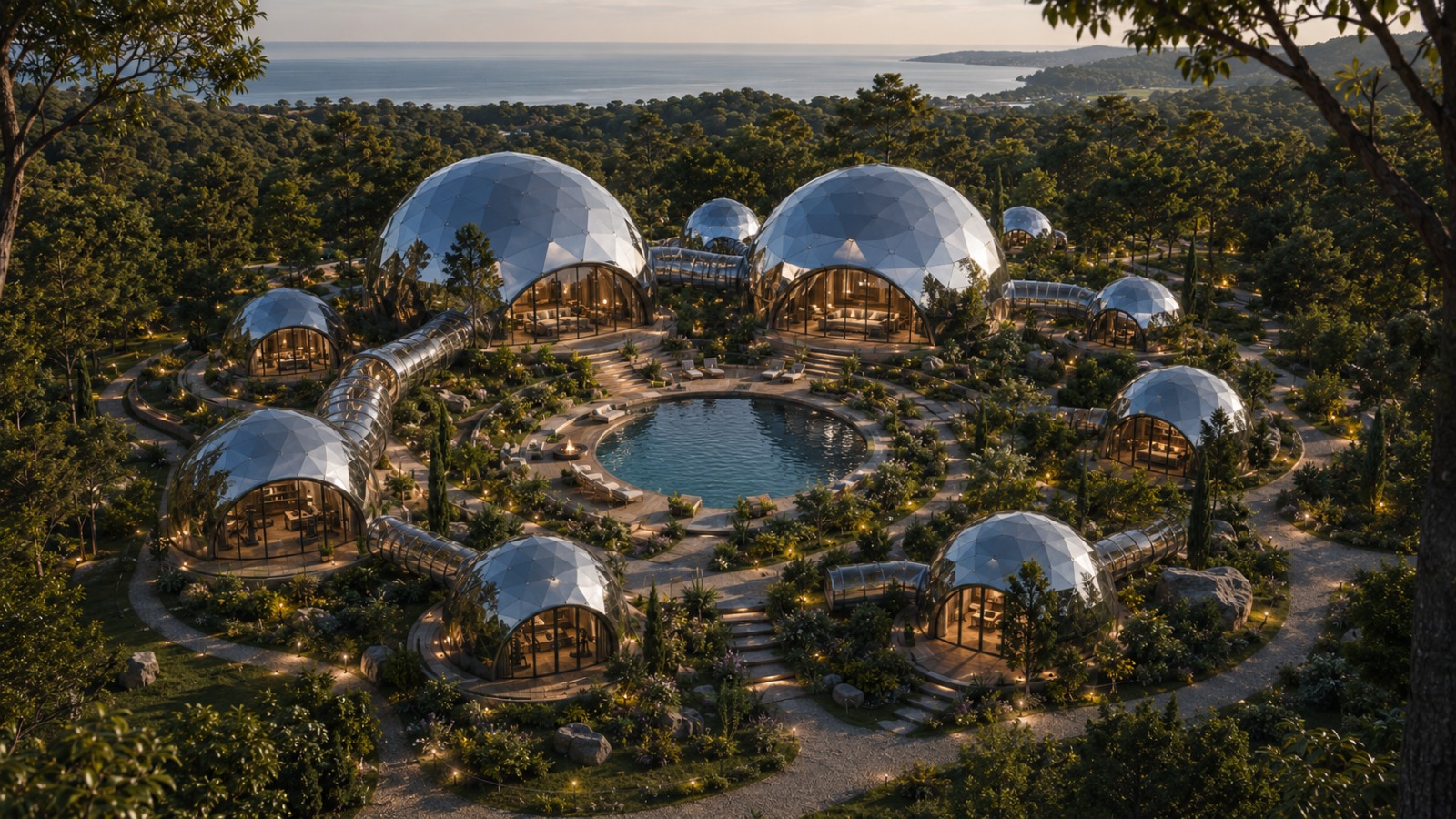 Luxury modular home formed by connecting multiple Terra Lux domes